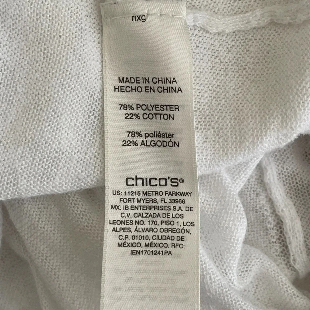 Chicos White Animal Prnt Semi Sheer Open Front Cardigan XL 3 Resort Coastal Chic